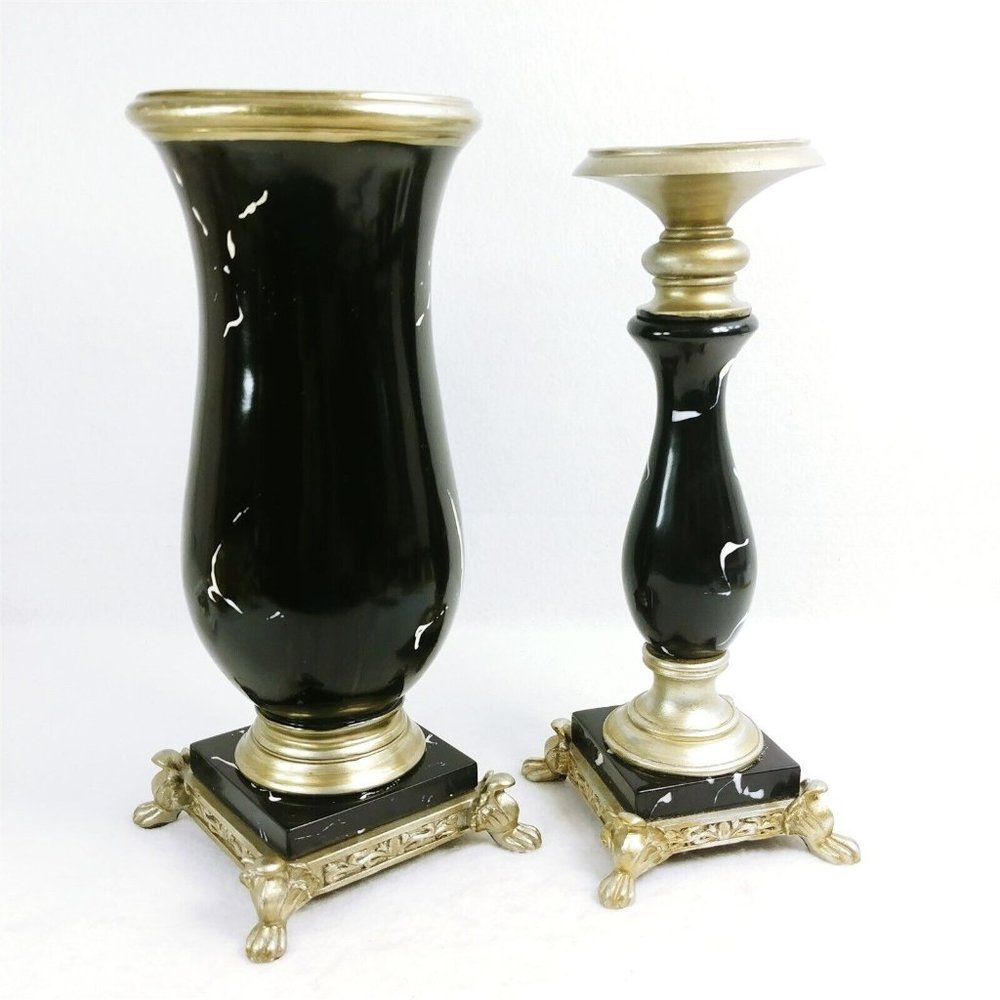 Candleholder and Vase Faux Marble  Set